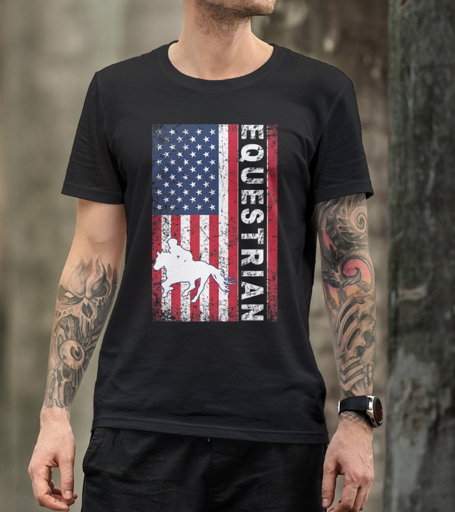 USA American Flag Equestrian Horse Riding 4th Of July T-Shirt