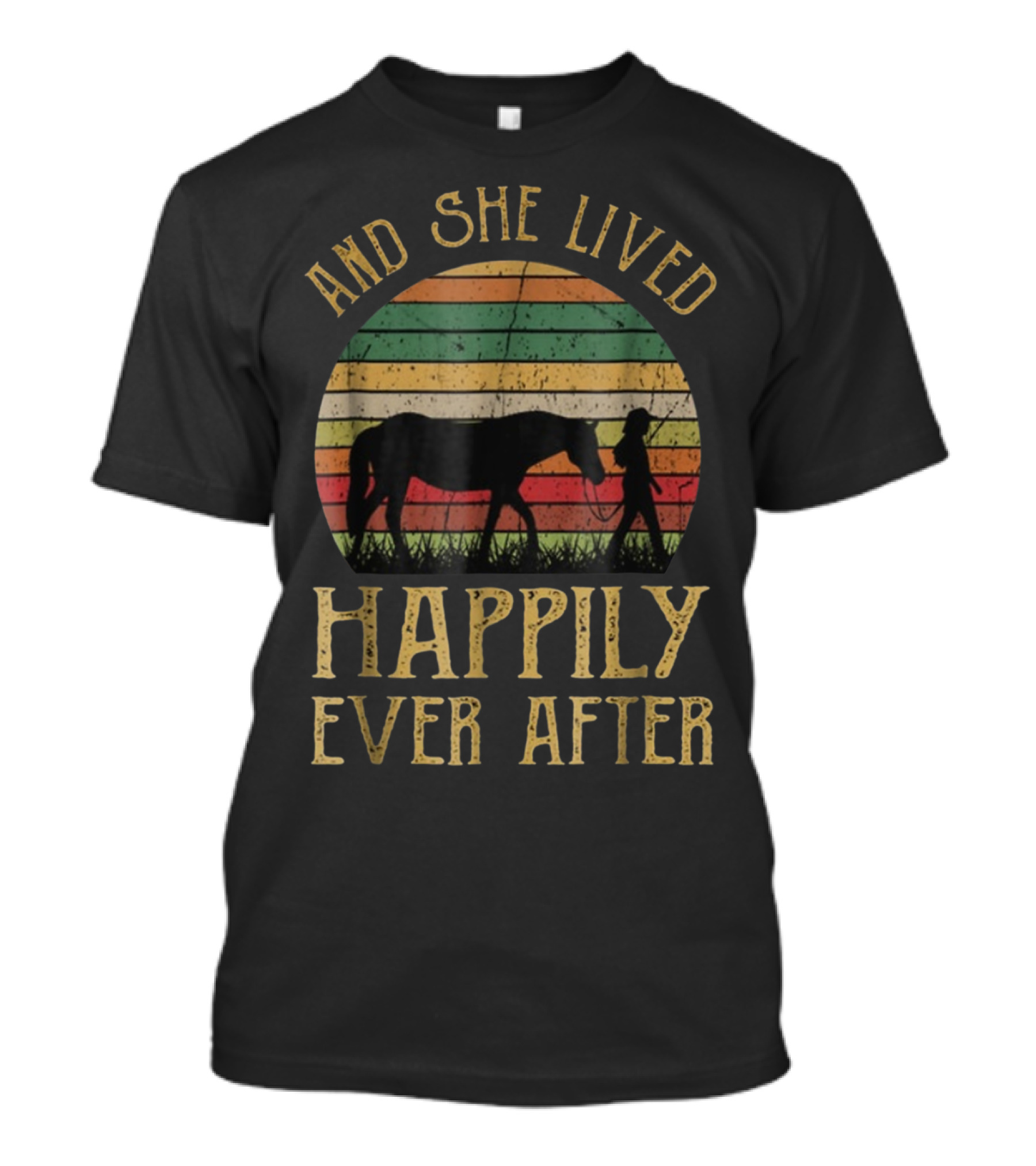 And She Lived Happily Ever After Horse Vintage Sunset T-Shirt