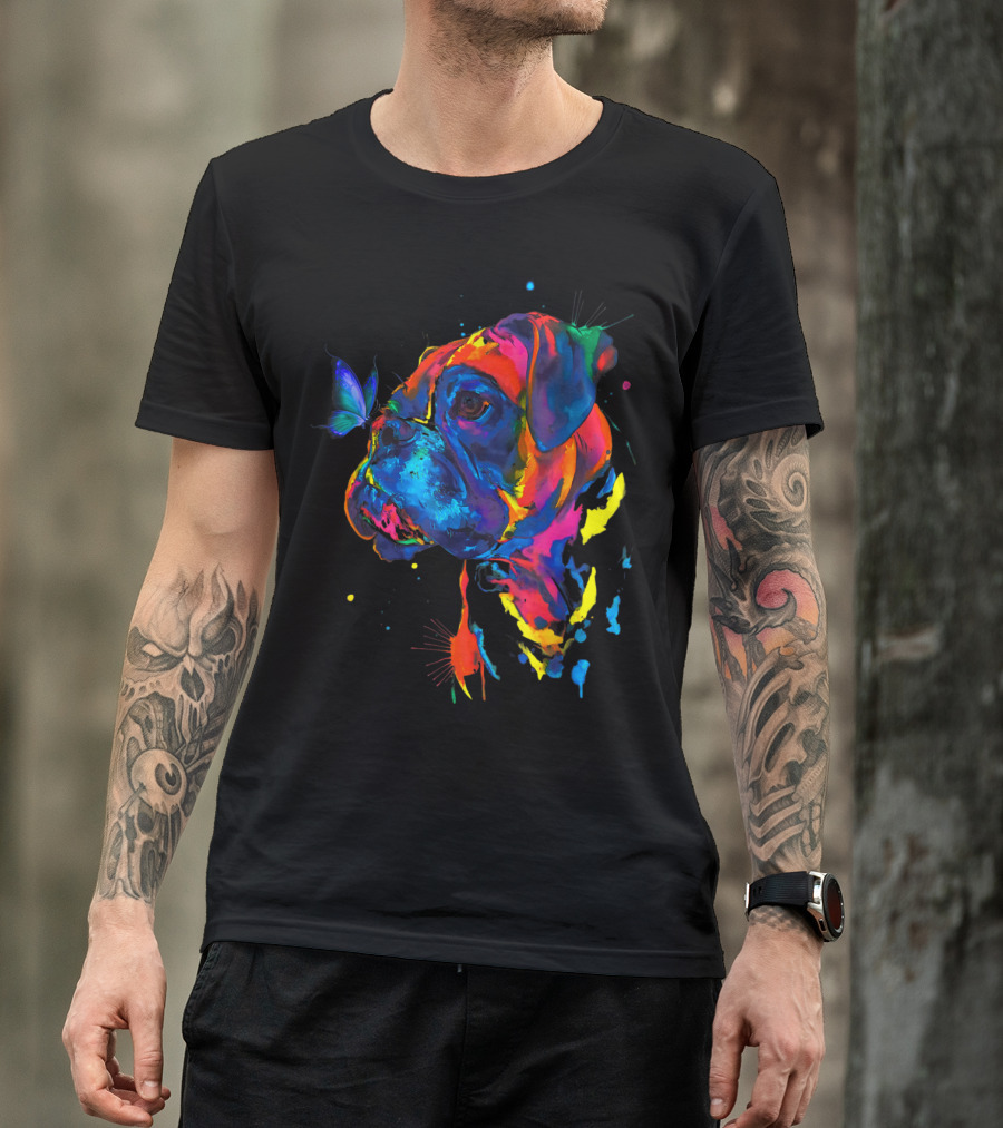 Boxer And Butterfly Vibrant Color Splash T-Shirt