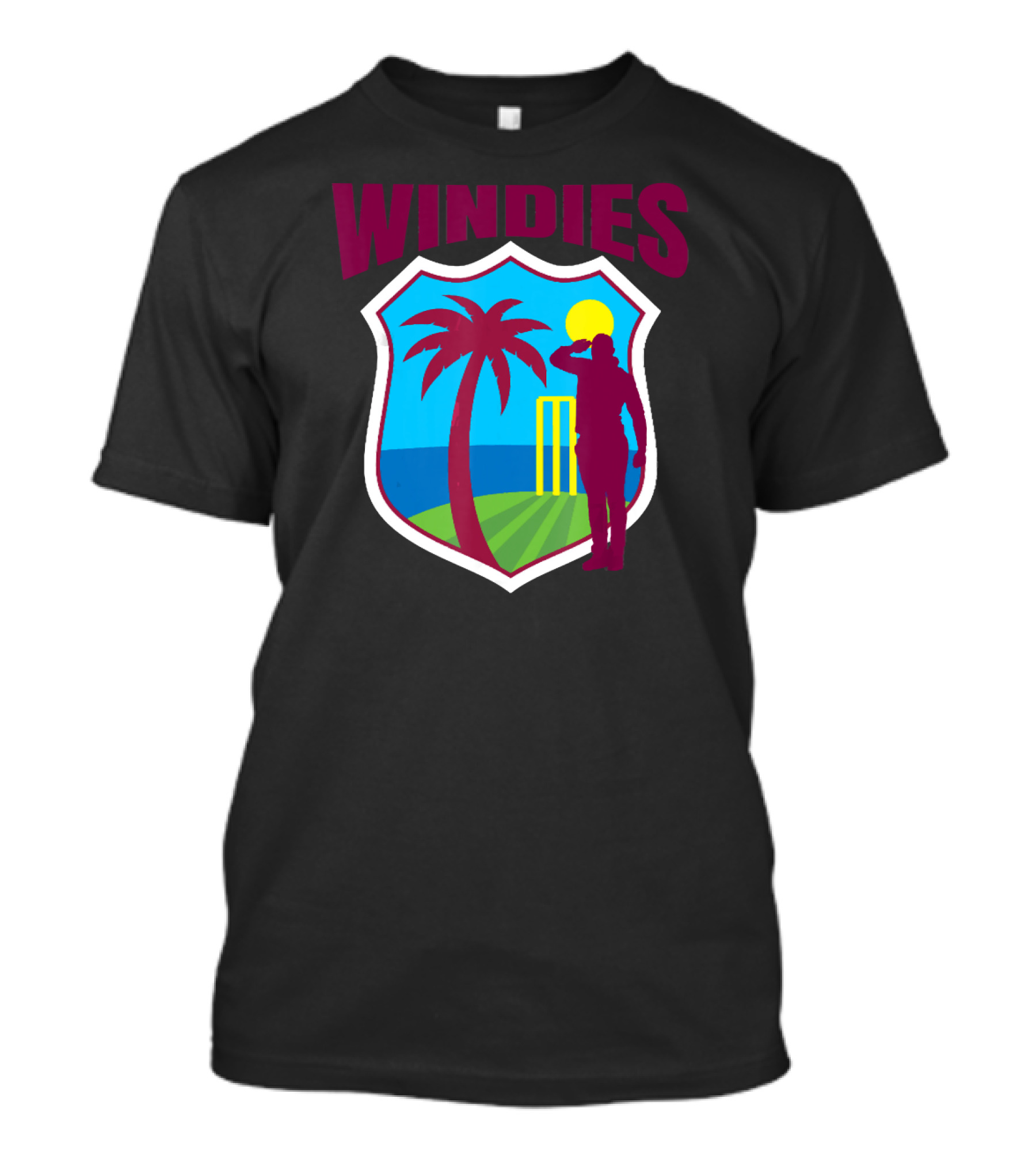 Windies Caribbean Cricketer Tropical Sunset Silhouette Crest T-Shirt