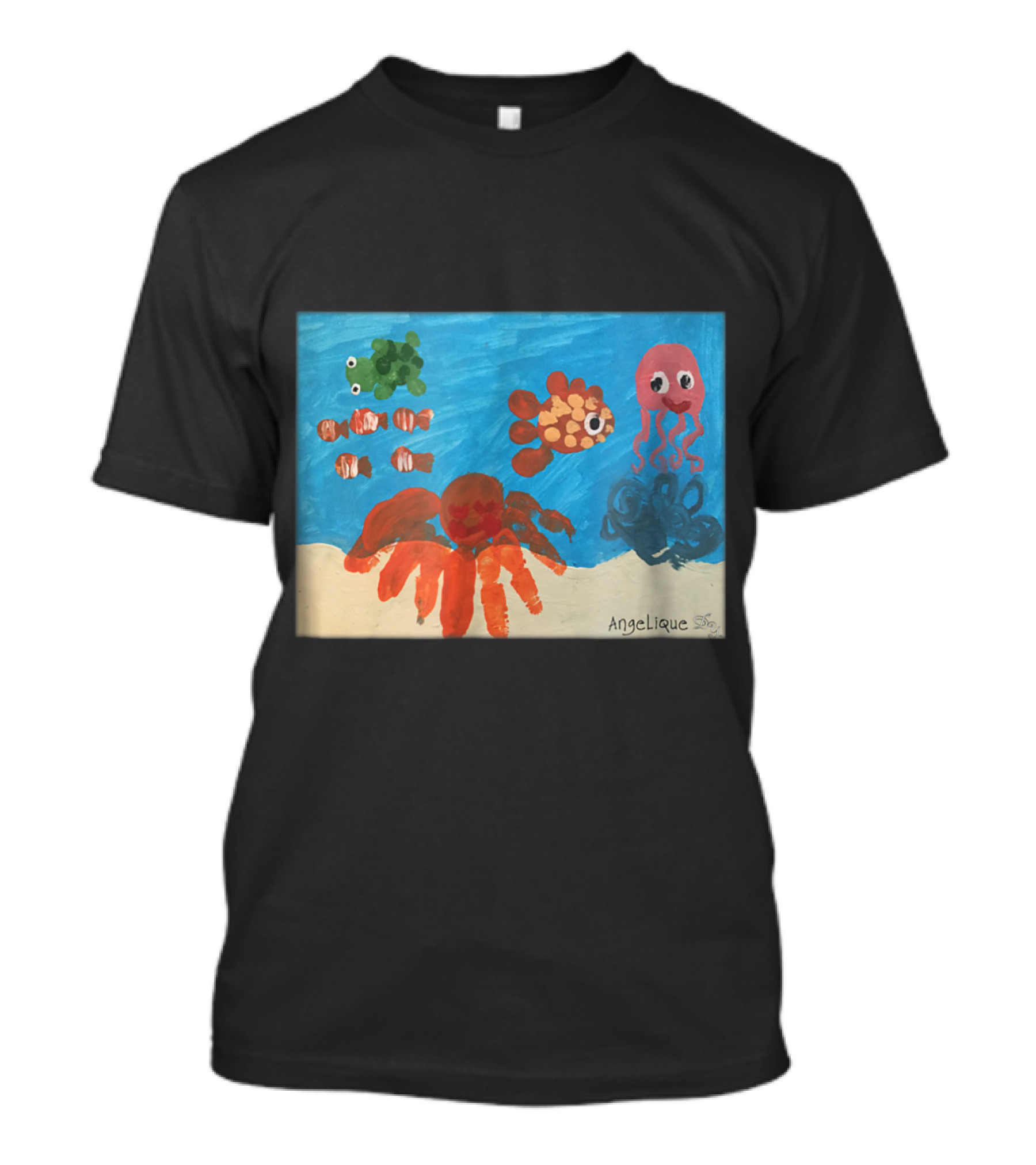 Angelique's Unique Under Water Fish Turtle Oc Crab Jellyfish Clownfish Ocean Blue T-Shirt