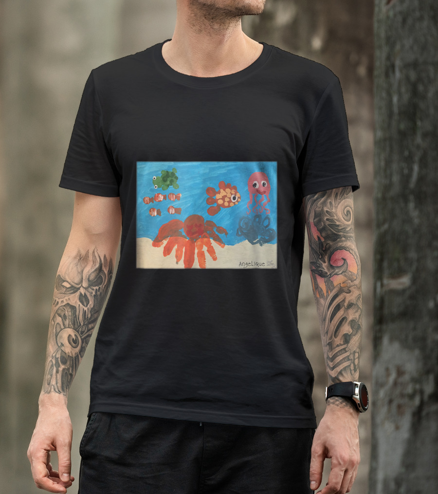 Angelique's Unique Under Water Fish Turtle Oc Crab Jellyfish Clownfish Ocean Blue T-Shirt