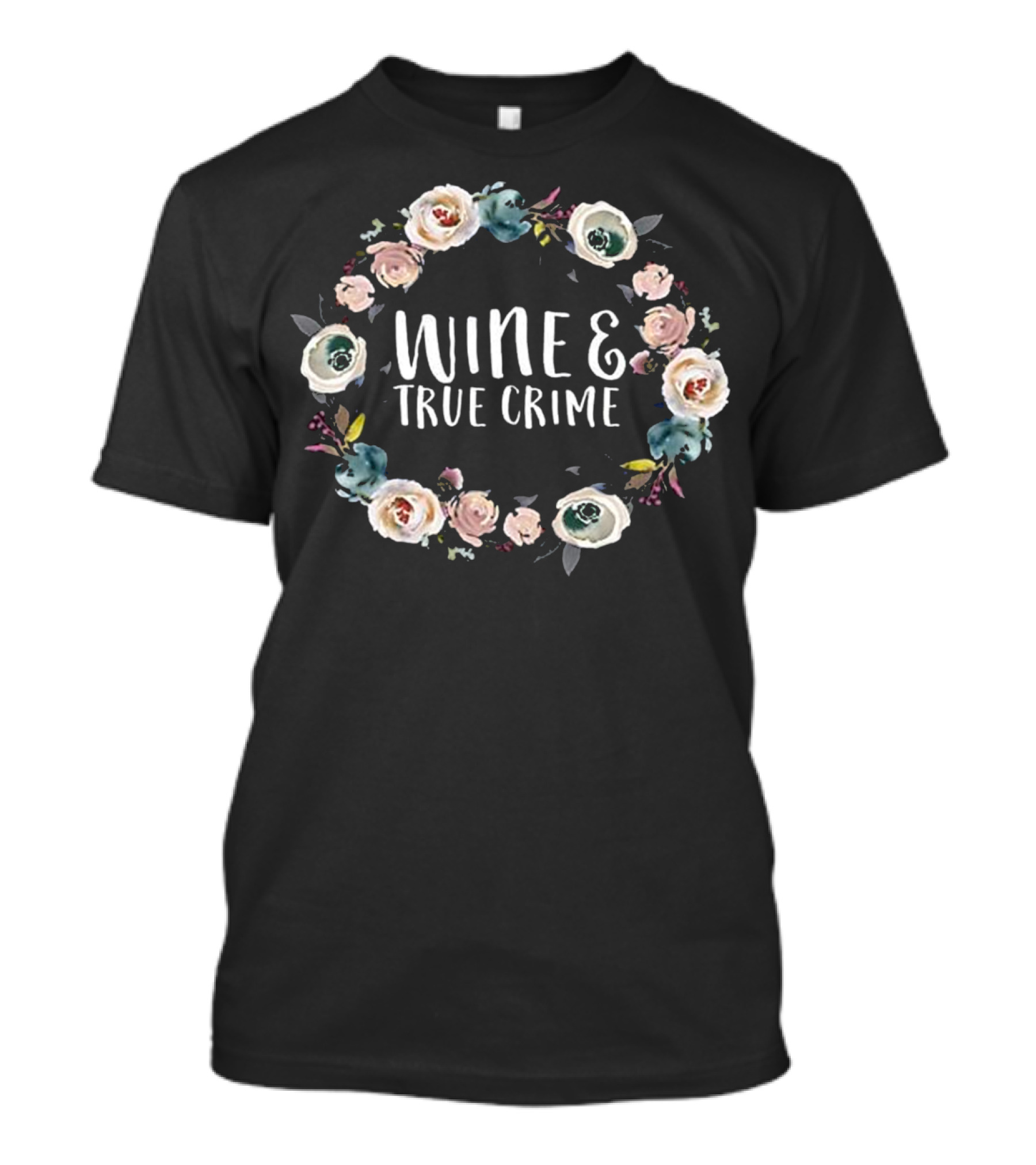 Wine And True Crime Vintage Floral Circle Motif T-Shirt
