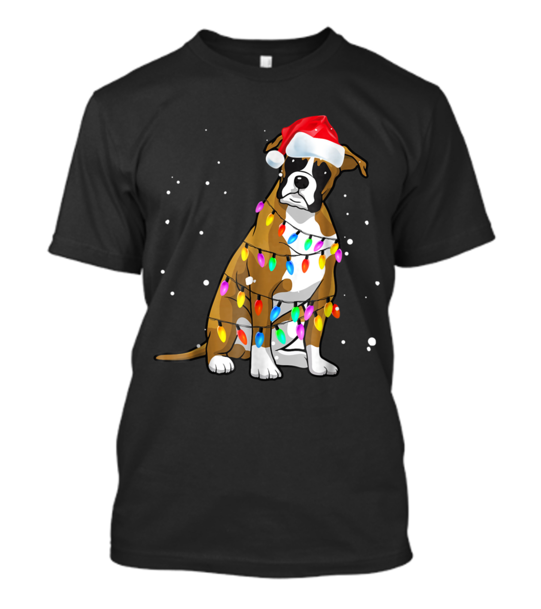 Boxer Christmas Boxer Dog Lights Santa Hat T-Shirt