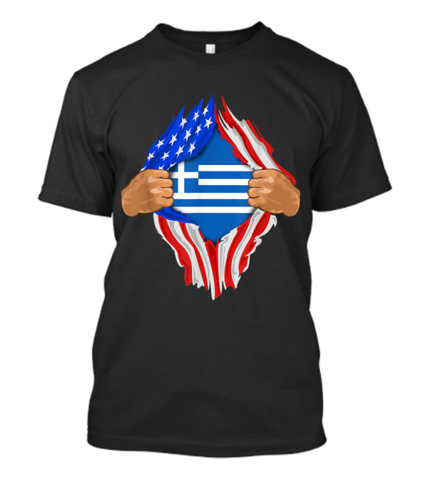 Inside Me Greek Blood Unveiled American And Greek Flag Fusion T-Shirt
