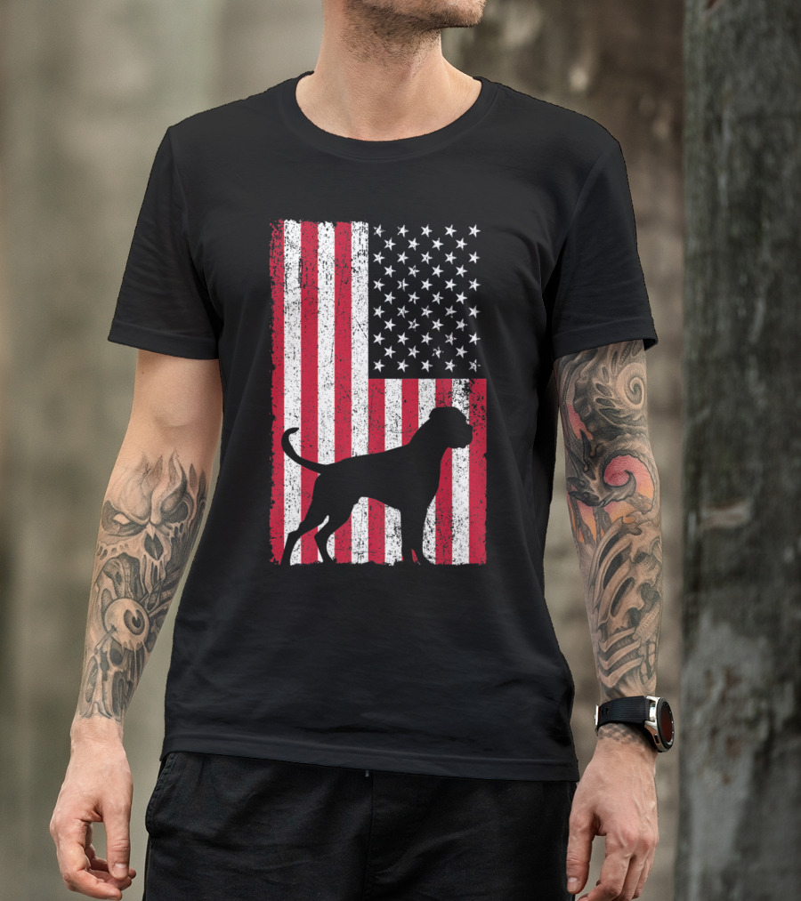 Boxer Dog Silhouette American Flag 4th Of July USA T-Shirt