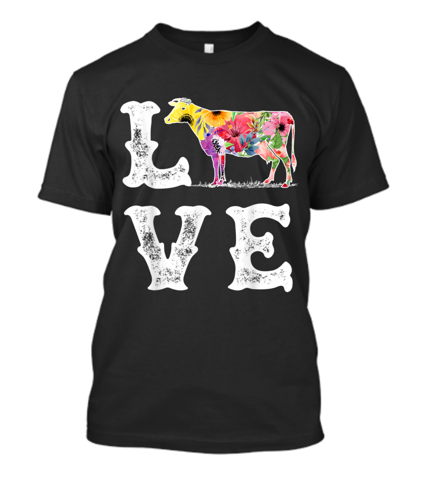 LOVE Colorful Floral Cow Design For Cow Lovers T-Shirt