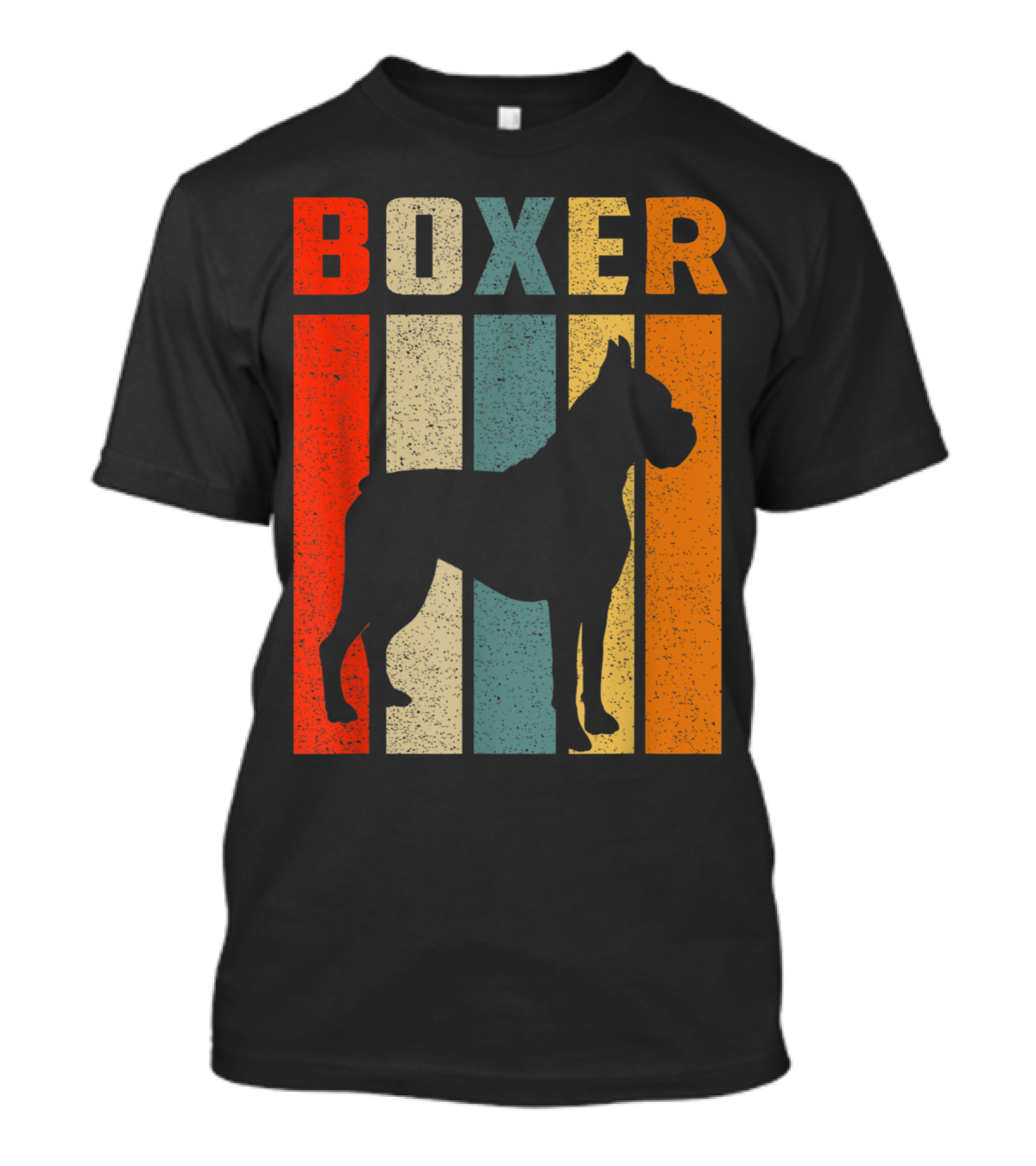 Boxer Dog 70s Vintage Boxer Retro Silhouette Stripes T-Shirt