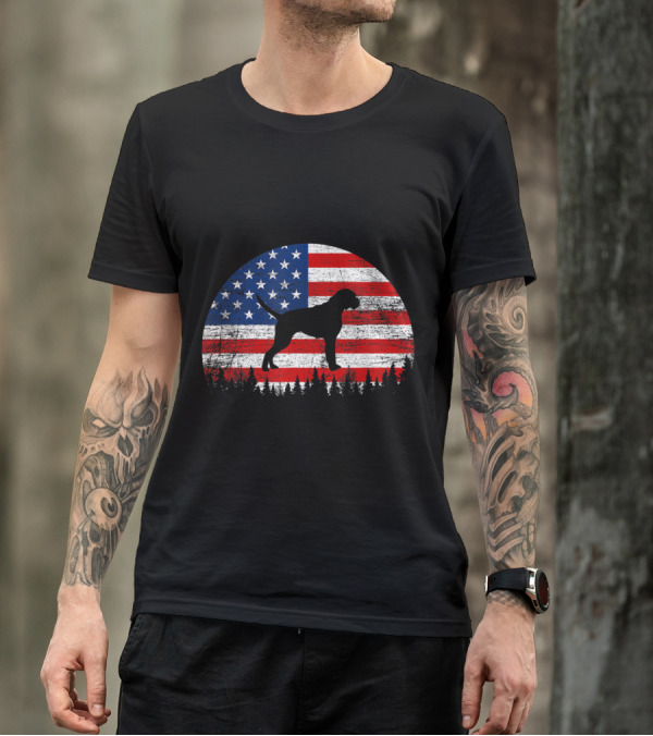 Boxer Dog Silhouette With American Flag Background For 4th Of July T-Shirt