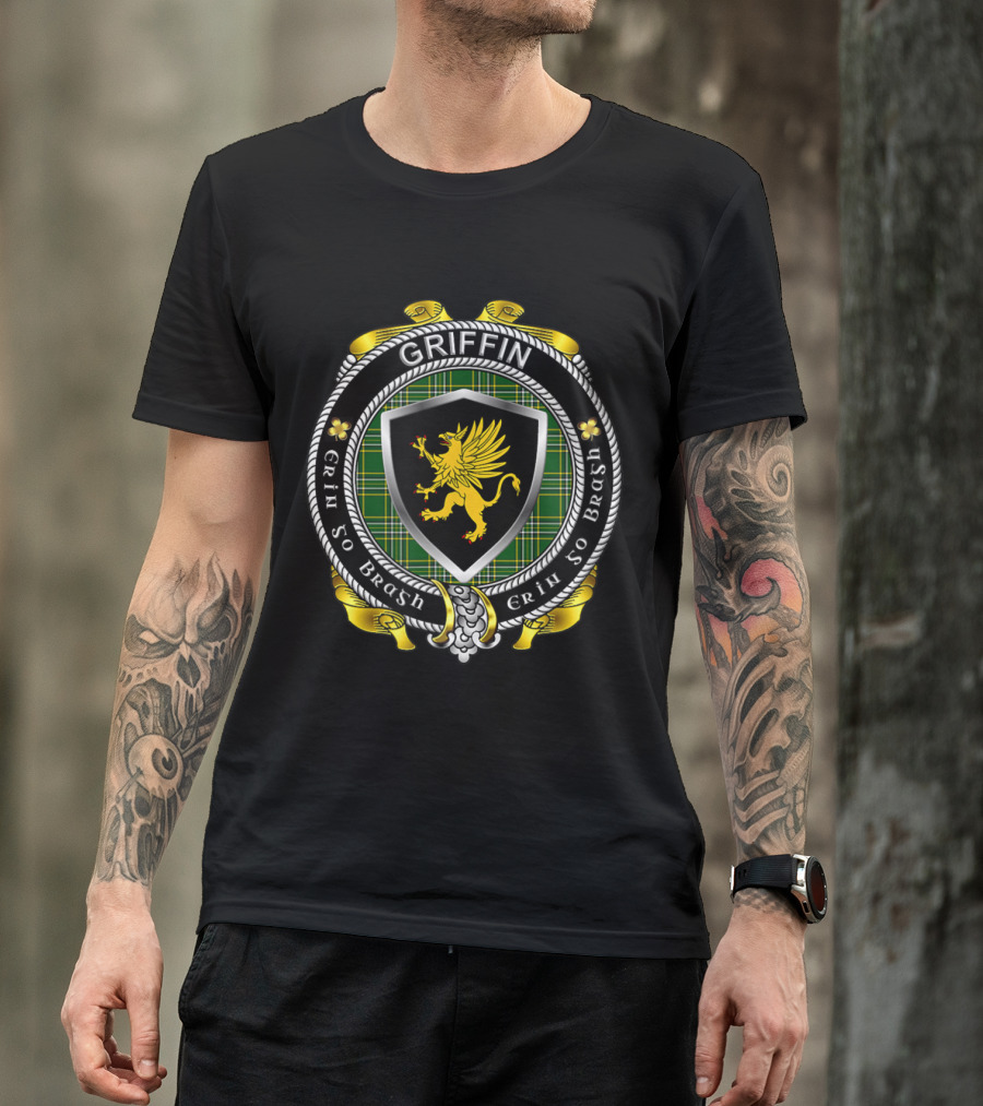 Griffin Erin Go Bragh Irish Badge With Griffin Shield T-Shirt