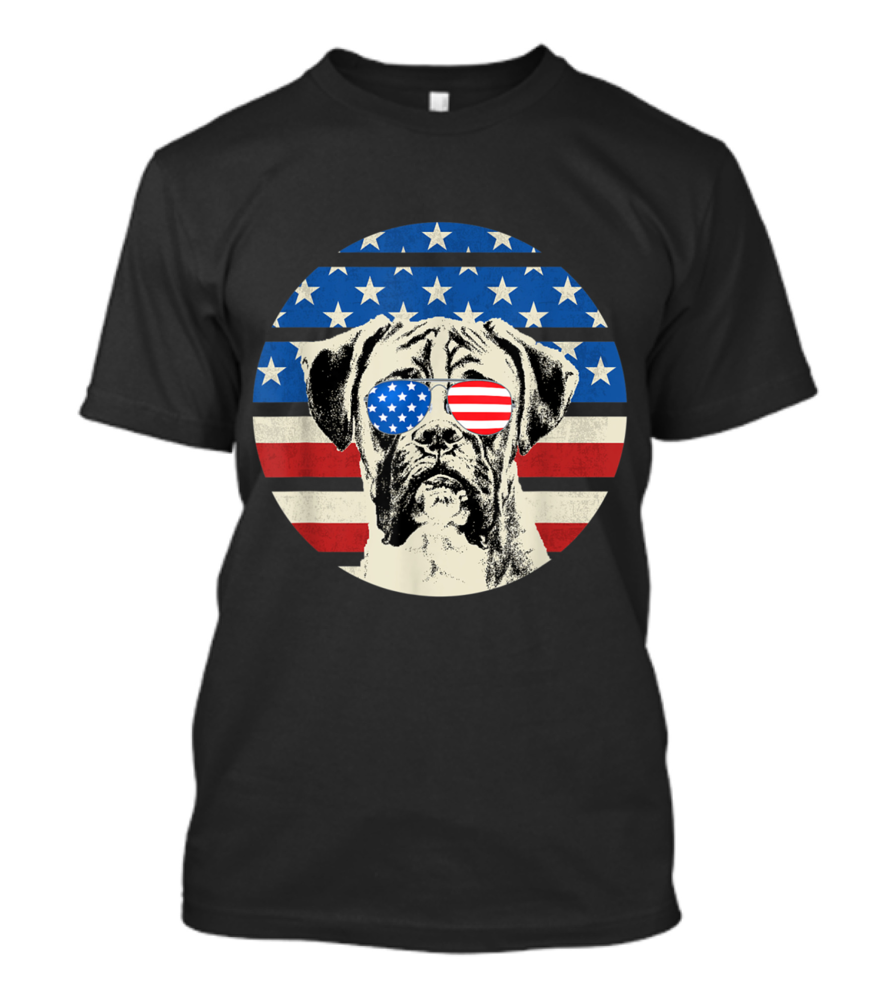Boxer Dog Sunglasses American Flag USA Sun T-Shirt