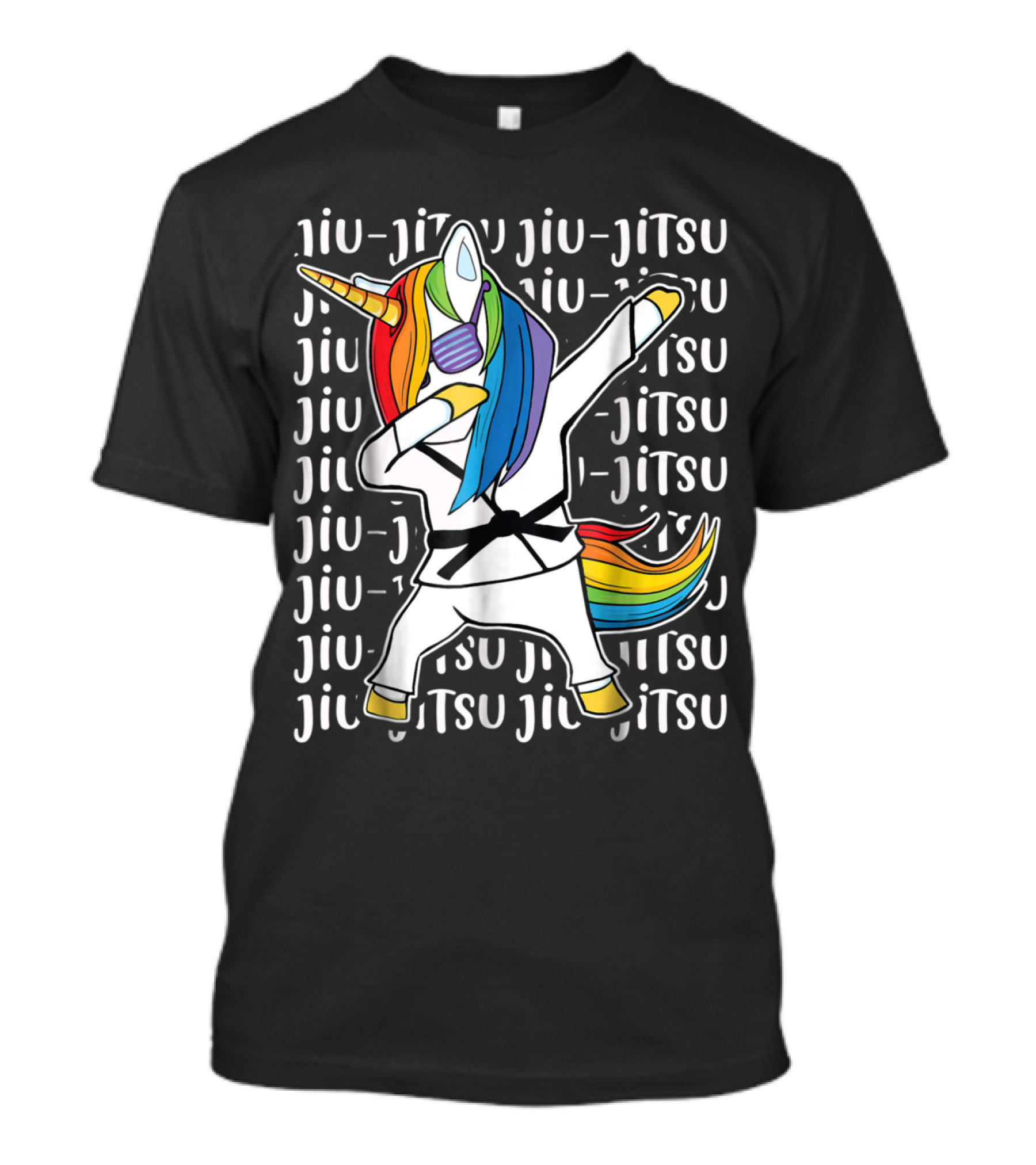 Jiu Jitsu Dabbing Unicorn Rainbow Gi Black Belt T-Shirt