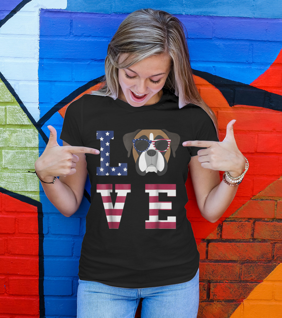 Patriotic Boxer Dog Love Stars And Stripes 4th Of July T-Shirt