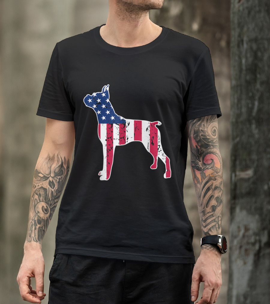 Patriotic Boxer Dog Silhouette American Flag 4th Of July T-Shirt