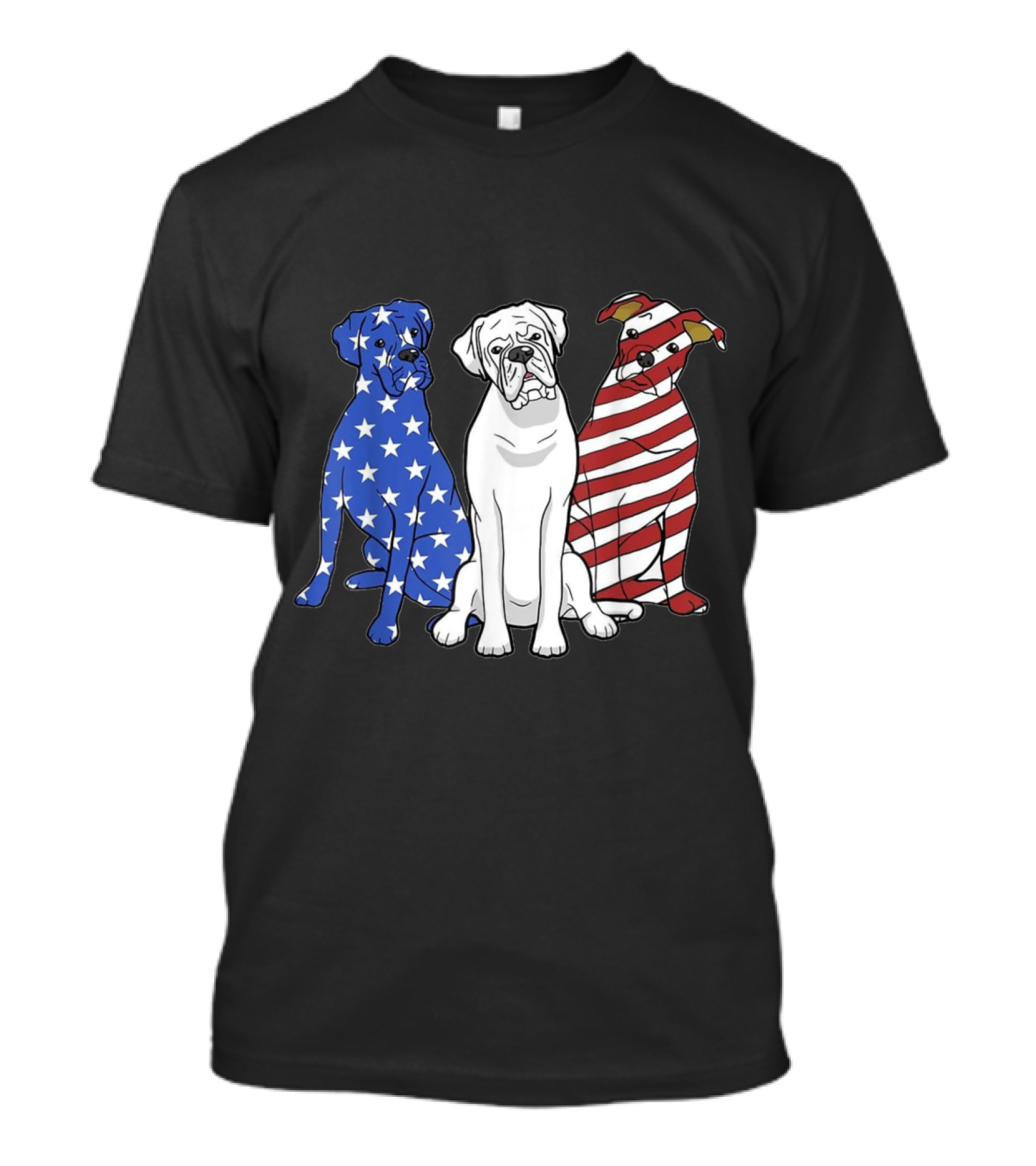 Boxer Dog Trio American Flag Stars And Stripes Merica Pat T-Shirt