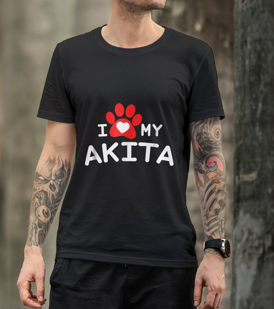 I Love My Akita Dog Paw Heart T-Shirt