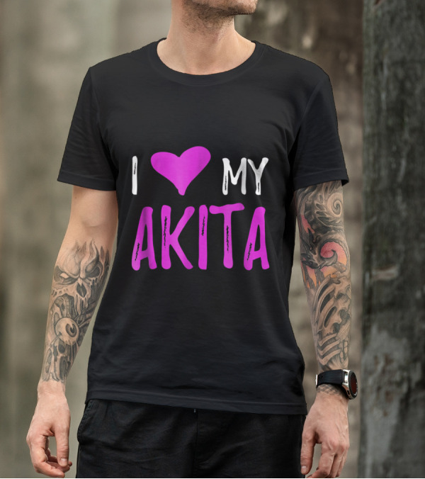 I Love My Akita Heart T-Shirt