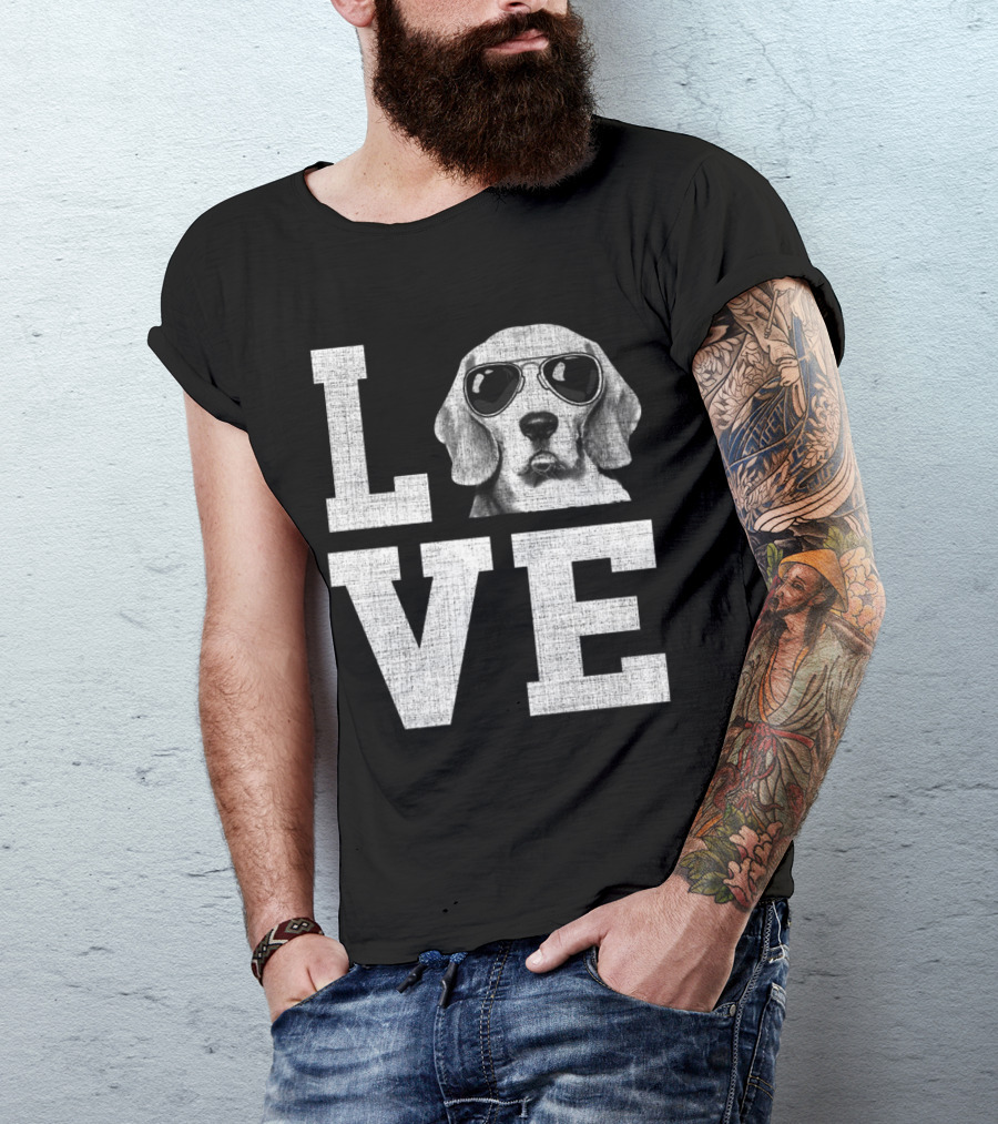 Love My Beagle Pup Wearing Sunglasses T-Shirt