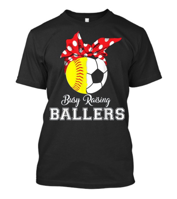 Busy Raising Ballers Softball Soccer Bow T-Shirt