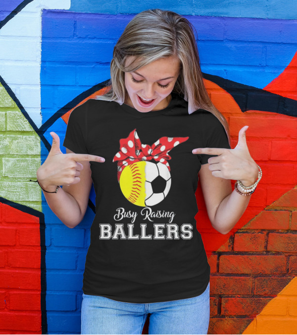 Busy Raising Ballers Softball Soccer Bow T-Shirt