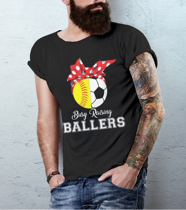 Busy Raising Ballers Softball Soccer Bow T-Shirt