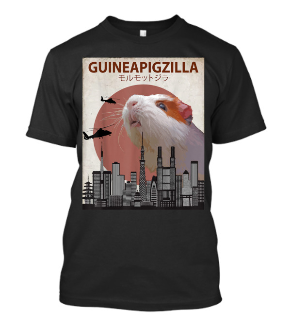 Guineapigzilla モルモットジラ Funny Guinea Pig Cityscape Helicopters T-Shirt