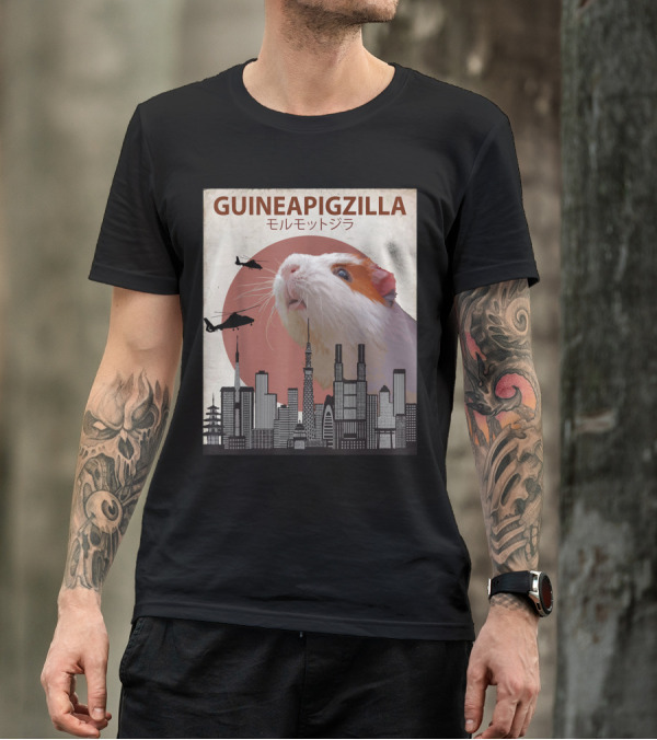 Guineapigzilla モルモットジラ Funny Guinea Pig Cityscape Helicopters T-Shirt