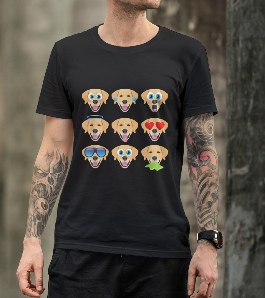 Funny Lab Tees Golden Retriever Nine Emoji Expressions T-Shirt