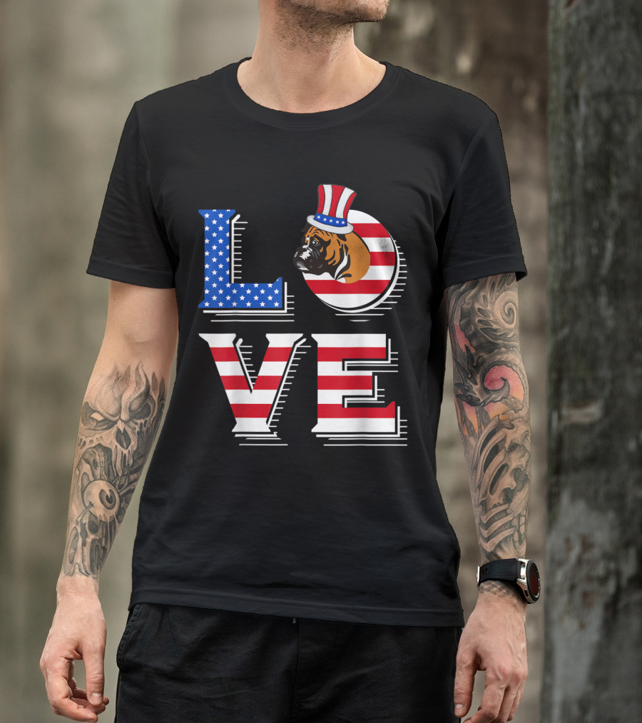Boxer Love American Flag Patriotic Fourth Of July T-Shirt