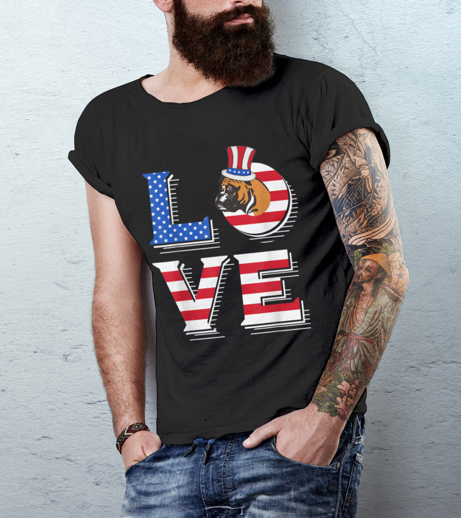 Boxer Love American Flag Patriotic Fourth Of July T-Shirt