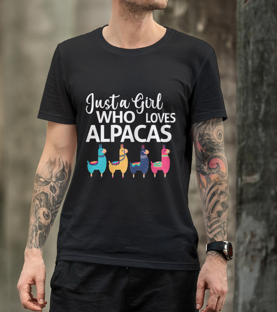 Just A Girl Who Loves Alpacas Colorful Cute Alpacas T-Shirt