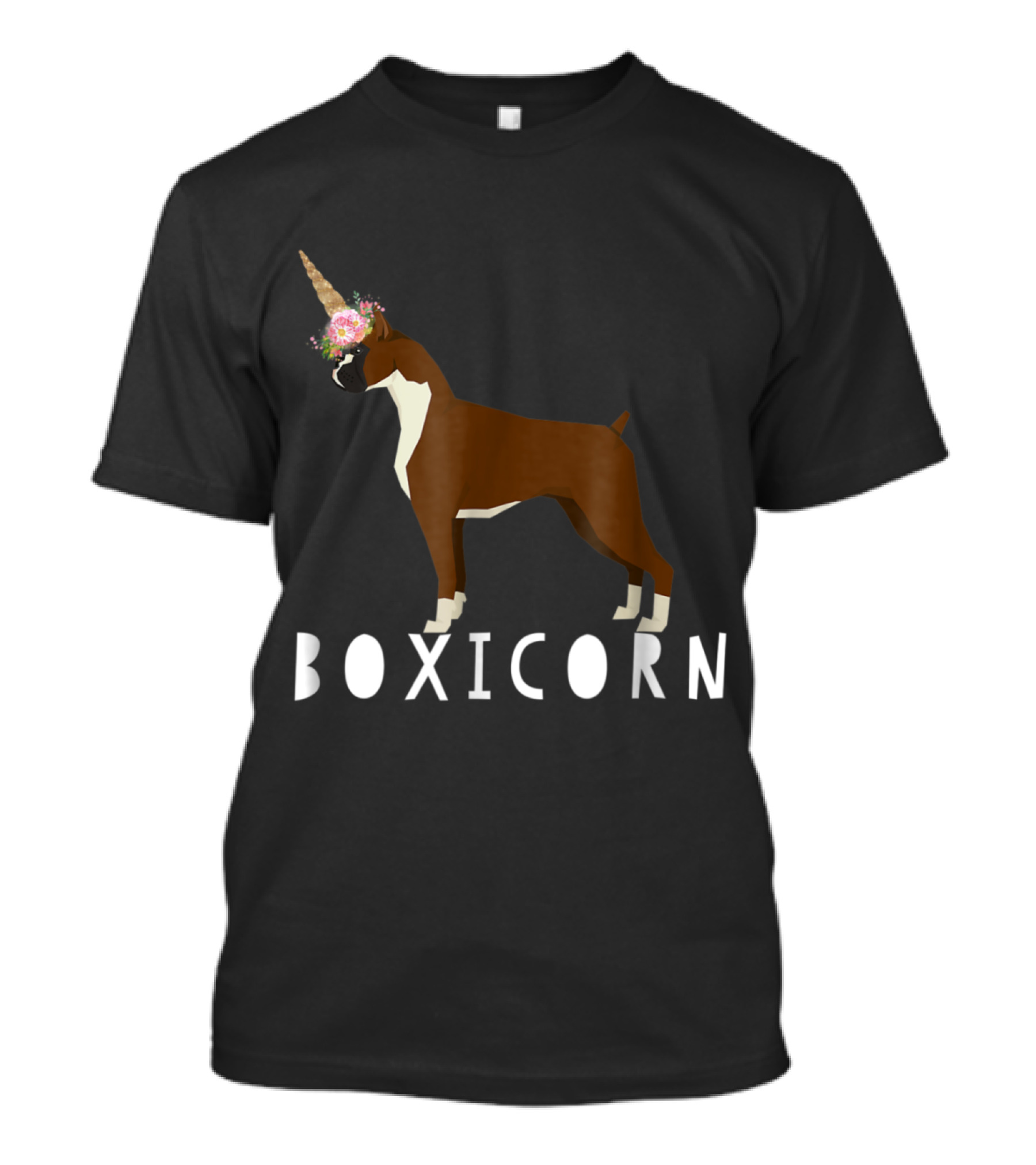 Boxicorn Boxer Meets Unicorn With Horn And Flowers T-Shirt