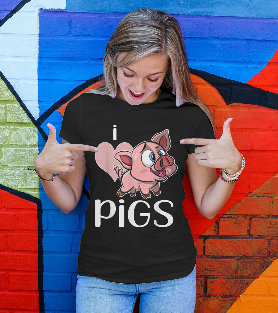 I Heart Pigs Cartoon Pig Lovers T-Shirt