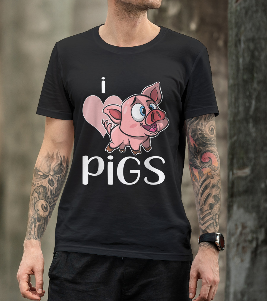I Heart Pigs Cartoon Pig Lovers T-Shirt