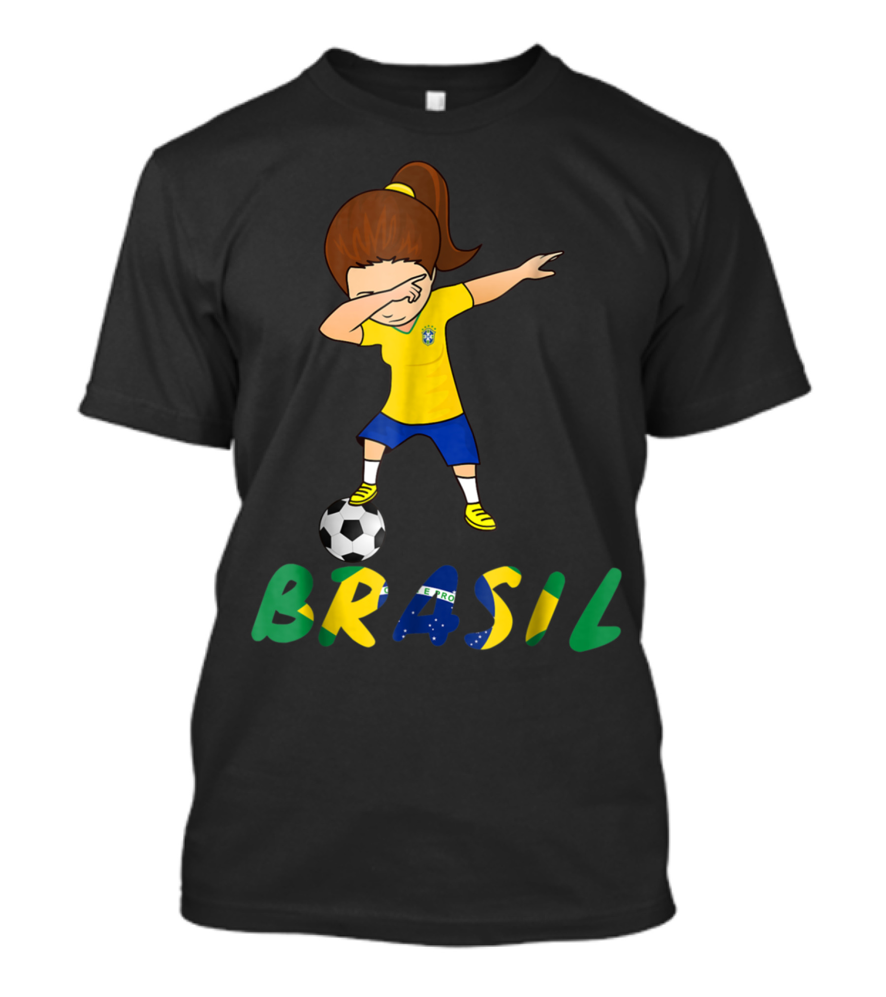 Brazil Brasil Dabbing Soccer Girl With Football T-Shirt