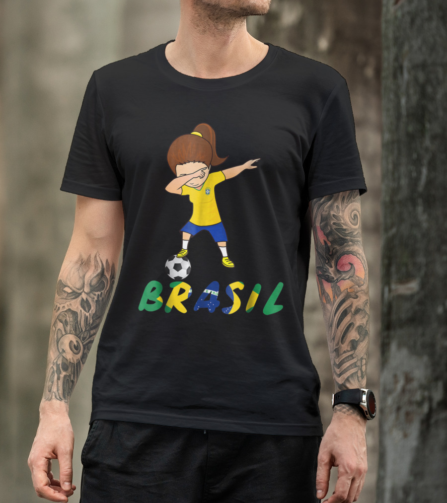 Brazil Brasil Dabbing Soccer Girl With Football T-Shirt
