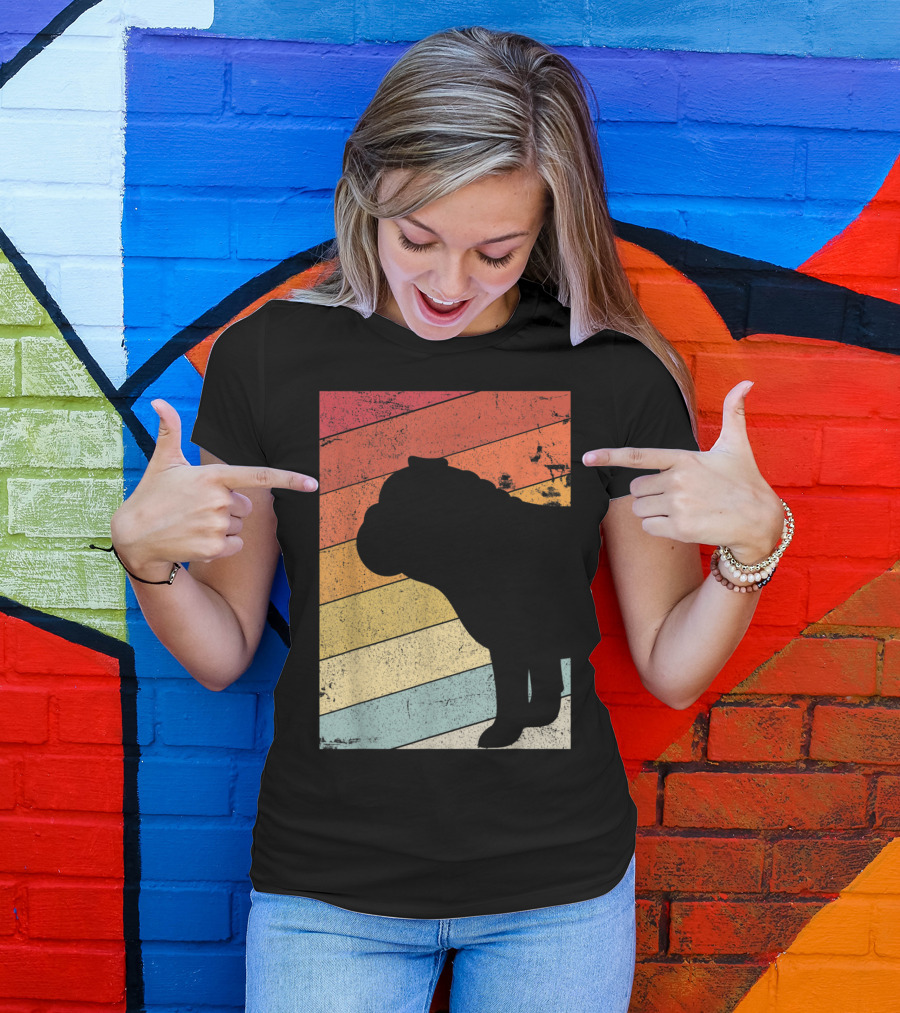 British Bulldog Styl Retro Silhouette Vintage Stripes T-Shirt