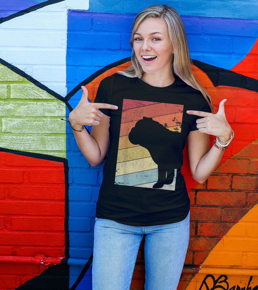 British Bulldog Styl Retro Silhouette Vintage Stripes T-Shirt