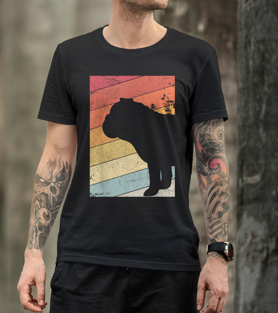 British Bulldog Styl Retro Silhouette Vintage Stripes T-Shirt