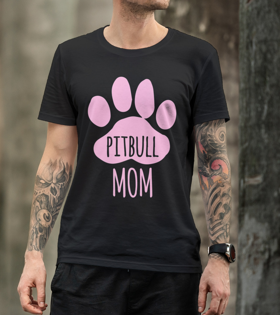Pitbull Mom Paw Print Pink Cute Pittie Owner Dog T-Shirt