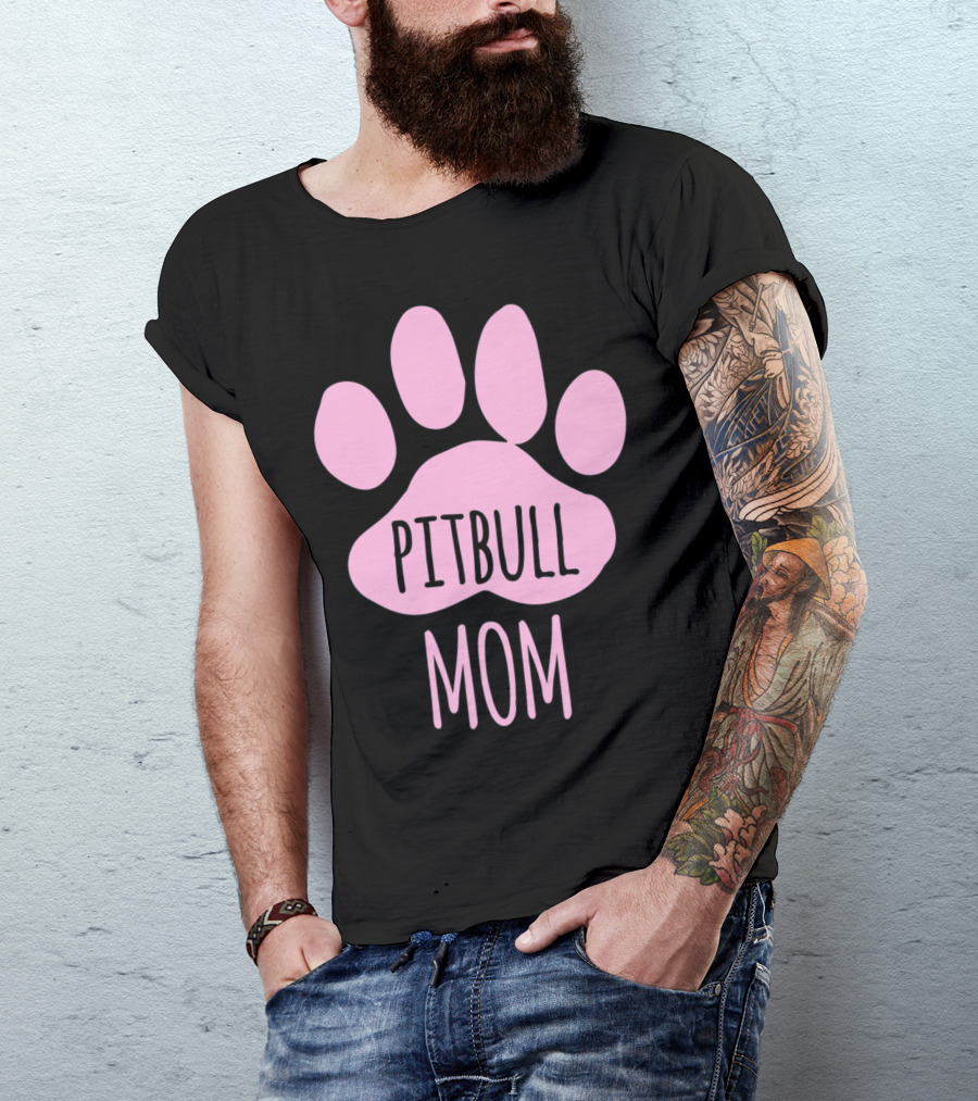 Pitbull Mom Paw Print Pink Cute Pittie Owner Dog T-Shirt