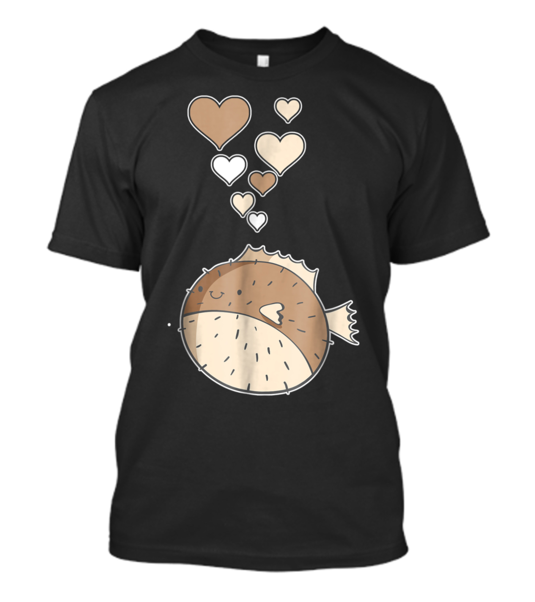 Cute Puffer Fish With Floating Hearts I Love T-Shirt