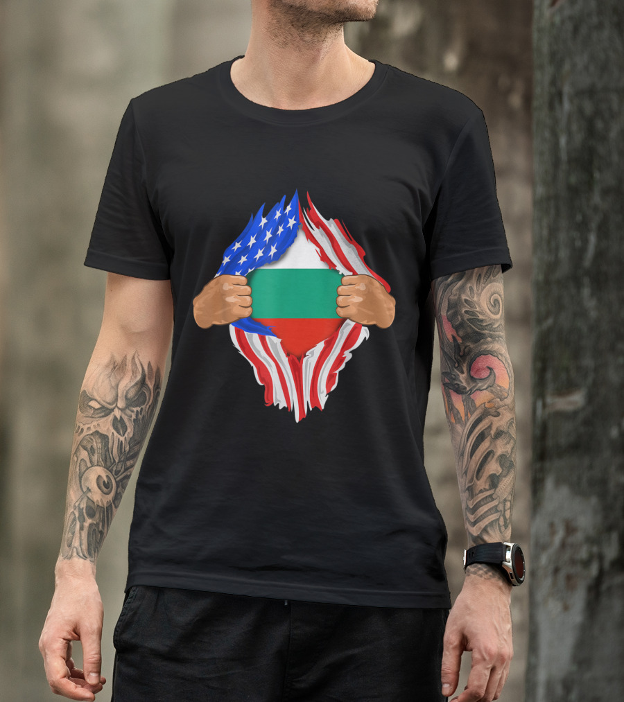 Bulgarian Blood Inside Me With US Flag And Bulgarian Flag T-Shirt