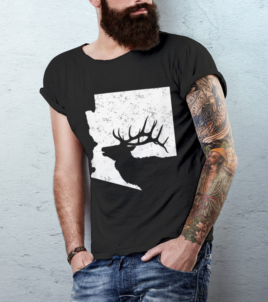 Arizona Bull Elk Silhouette Hunting Scene T-Shirt