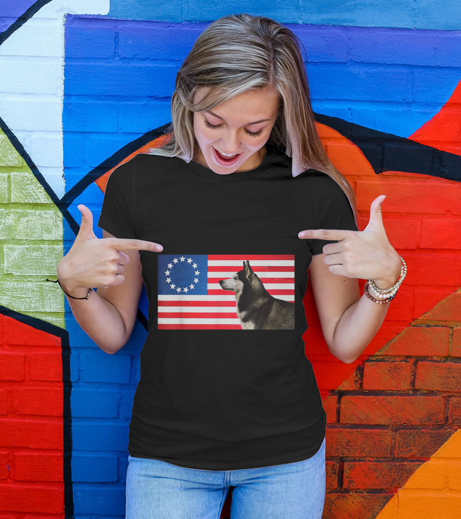 Betsy Ross Flag Patriot Husky Dog Funny American T-Shirt