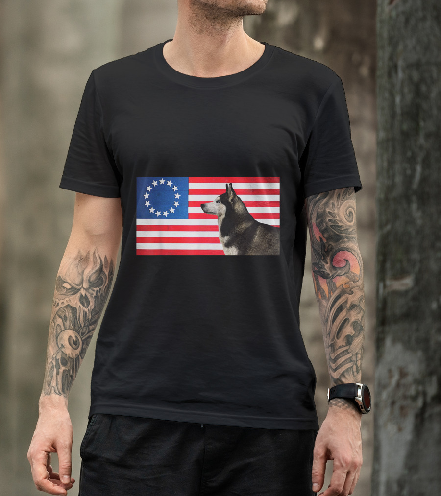 Betsy Ross Flag Patriot Husky Dog Funny American T-Shirt