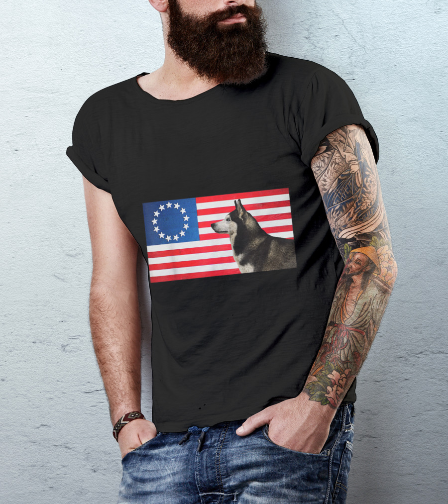Betsy Ross Flag Patriot Husky Dog Funny American T-Shirt