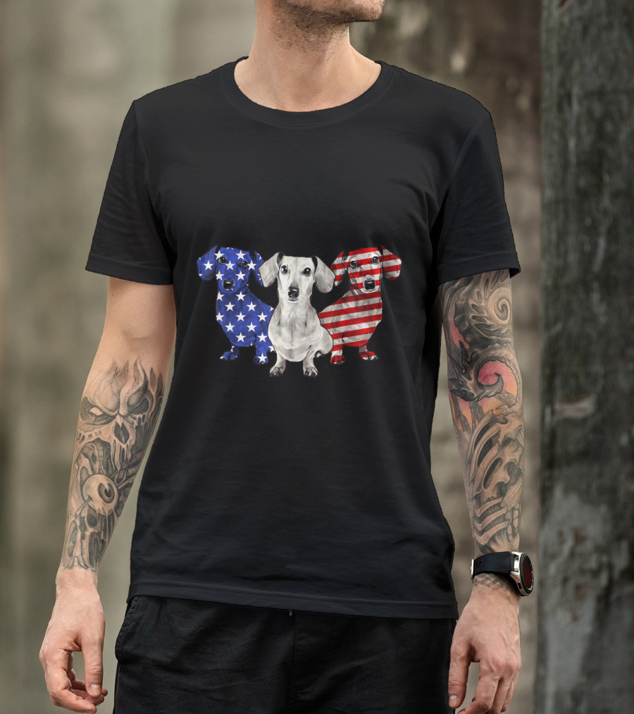 Dachshund American Flag Stars And Stripes Fourth Of July T-Shirt