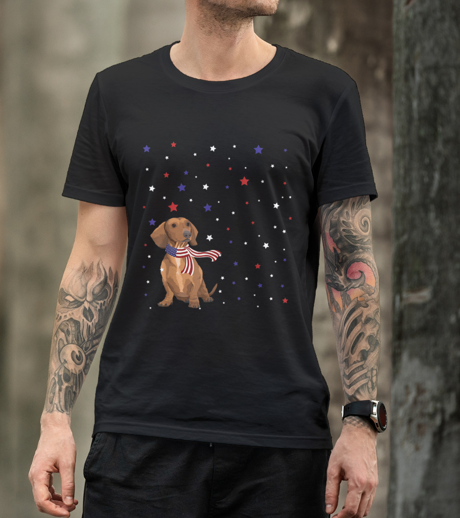 Dachshund American Flag Scarf Stars 4th Of July T-Shirt