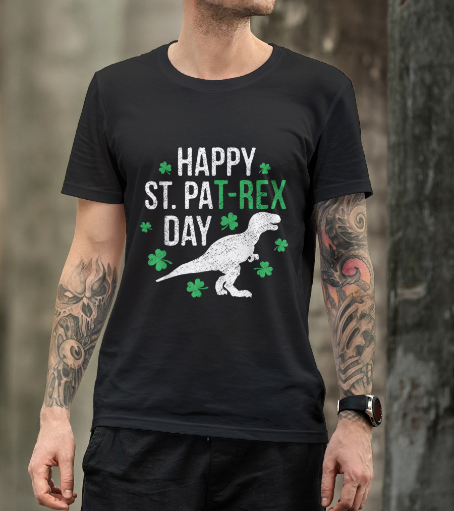 Happy St. Pat T-Rex Day With Shamrocks And Dinosaur T-Shirt